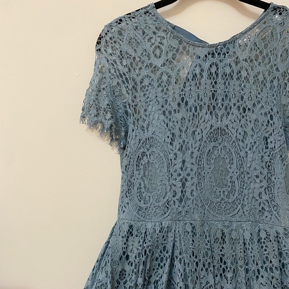 Blue Lace Midi Dress with ribbon tie and open back - Picture 7 of 13